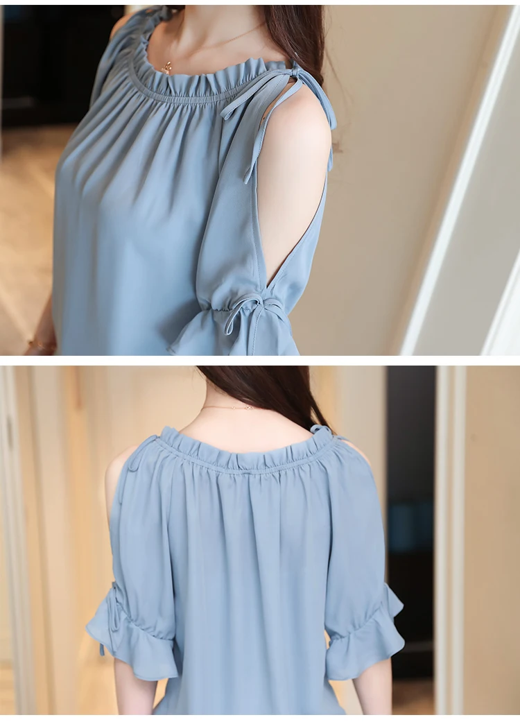 Blusas Mujer De Moda 2024Chiffon Blouse Women Summer Blouse Slash Neck Off Shoulder Top Womens Tops And Blouses B107