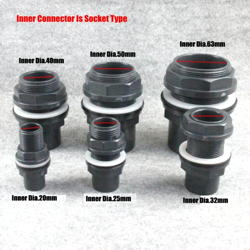 20mm~63mm Hi-Quality UPVC Water Tank Inlet Outlet Joint Overflow Pipe Fittings Water Pipe Head Connector Aquarium Parts