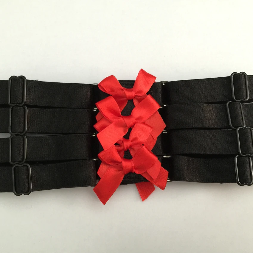 

Women Blaack Harness Gothic Harajuku Garter Belt Red Bow Valentine's Day gift Handmade Body Harness Garter Belt