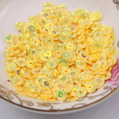 3000Pcs 6mm Round Wheel Flower Gold Plating Loose Sequins Sewing PVC  DIY Paillette Yellow Confetti Spangles