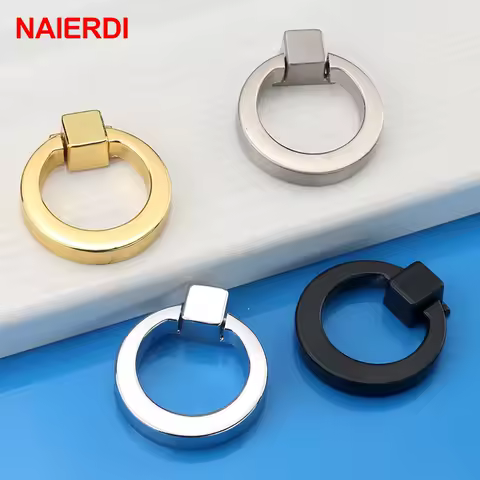 NAIERDI Circle Handles Color Gold Silver Black Ring Zinc Alloy Door Handles Pulls Cabinet Drawer Knobs For Furniture Hardware