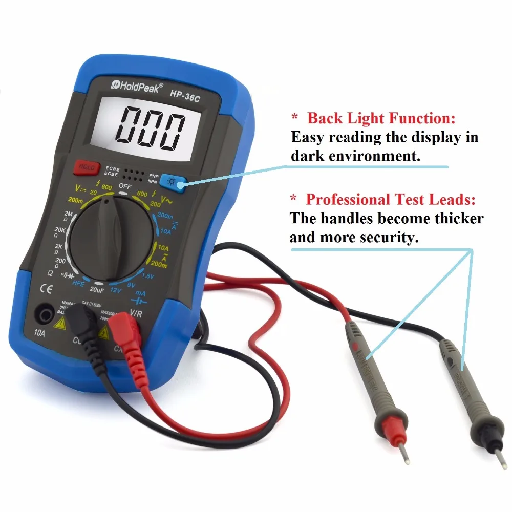 HoldPeak HP-36C Mini Multimetro Digitale Professionale Multimetro AC/DC Gamma Manuale Tester Digitale hFE Tester Strumento Portatile