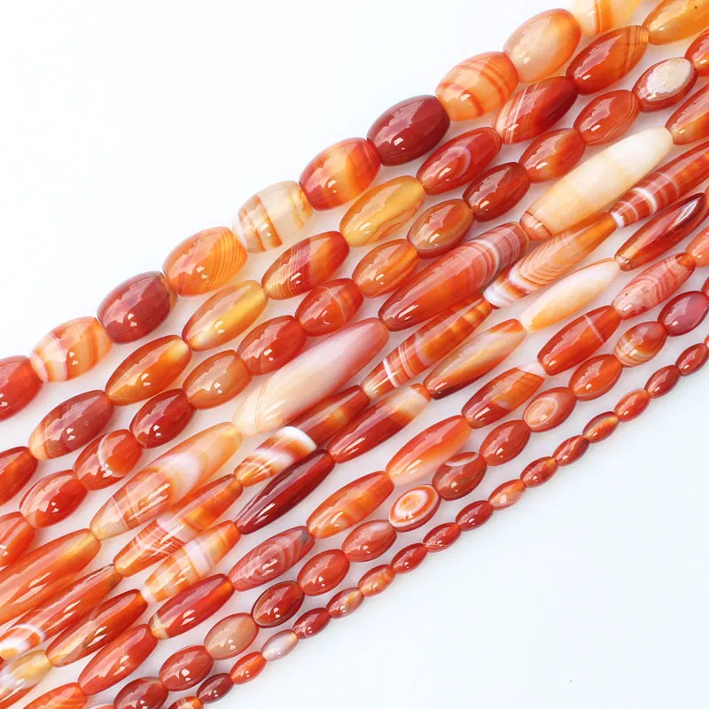 Red Stripe Ag Multi-Size 4-30mm Oval shape beads 15inch per strand ,  For DIY Jewelry Making, pendant,necklace