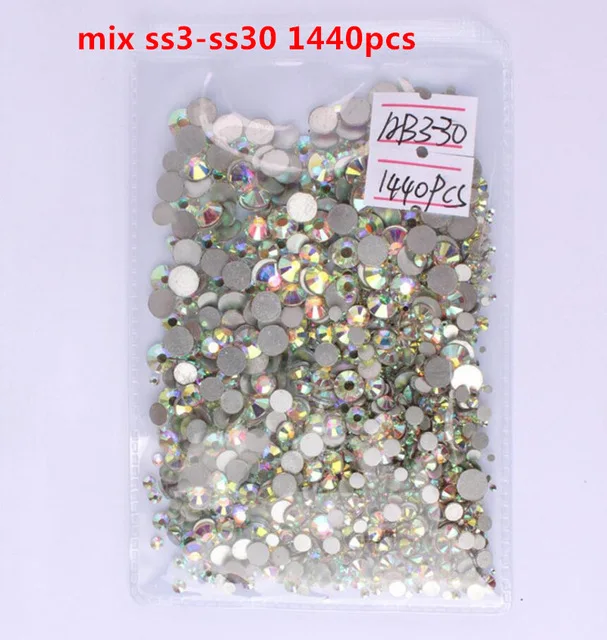 10Bags/Lot~!! Crystal Clear AB Flat Back Nail Art Non Hotfix Rhinestones.SS3 SS4  SS6 SS8 SS10 SS12 SS16 SS20 SS30 SS34 SS40