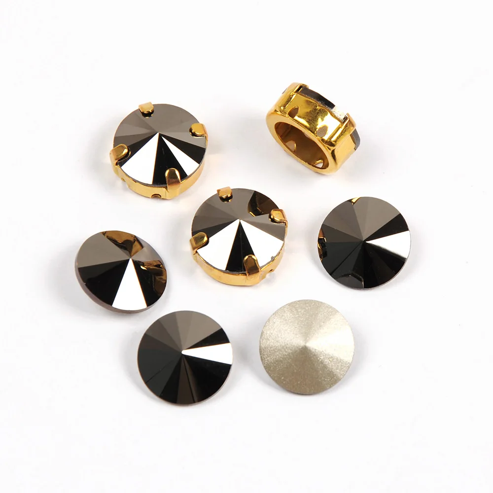 Jet Hematite Rivoli Glass Crystal POINTED BACK sew on Rhinestones 6mm 8mm 10mm 12mm 14mm 16mm 18mm for Dress Garment Jewelry