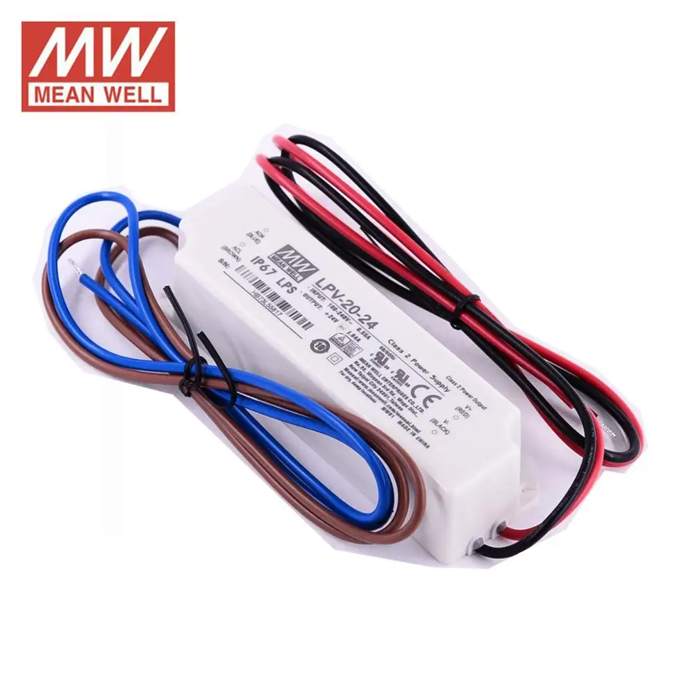 Original MEAN WELL LPV-20W 1.67A 12V LED Power Supply IP67 5V 3A waterproof isolated plastic 90~264VAC input led driver 24V 15V