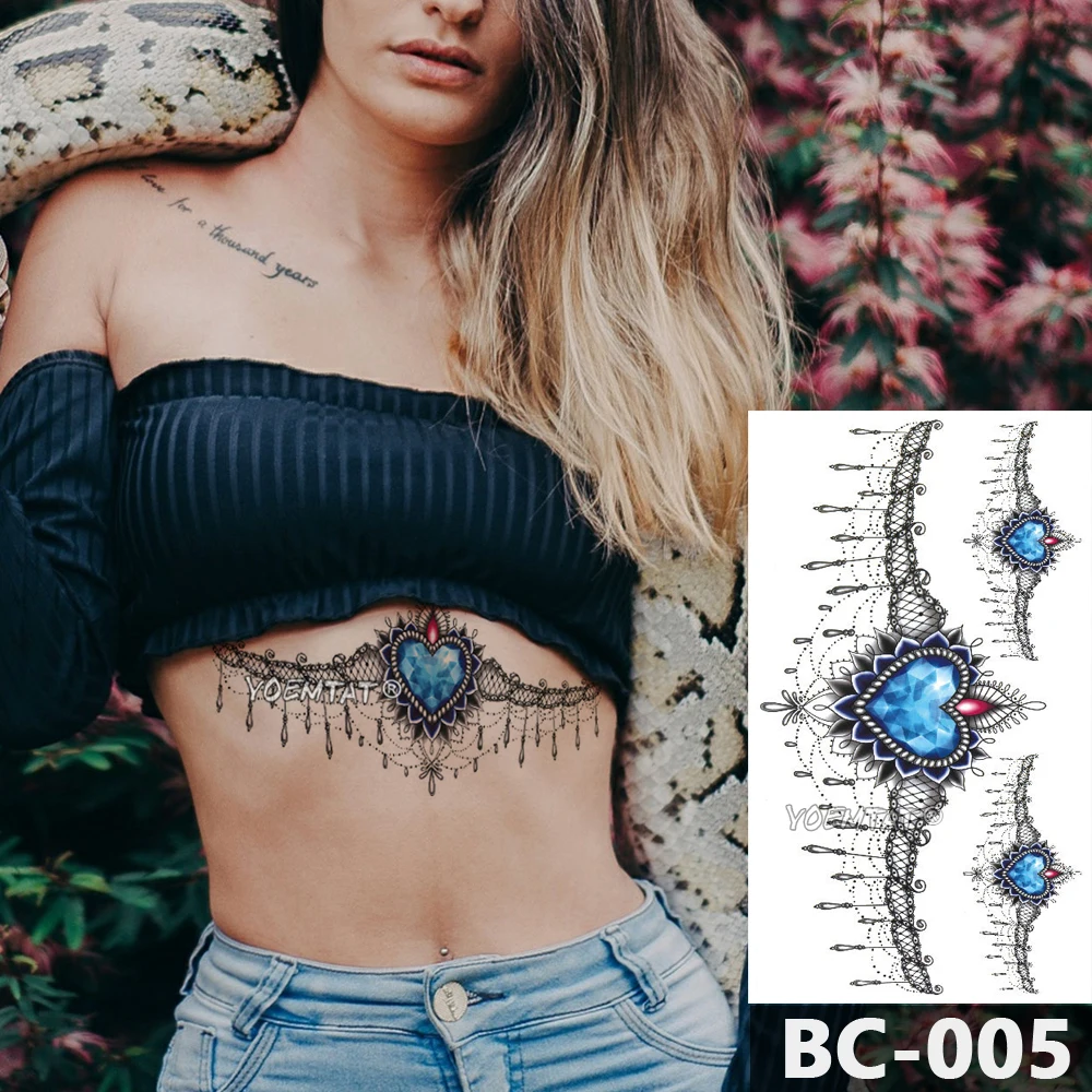 Tatouage Temporaire Imperméable pour Femme, Faux Poitrine, Art Corporel, Bijoux, Dentelle, Totem, Annie Mandala, Taille, Autocollant