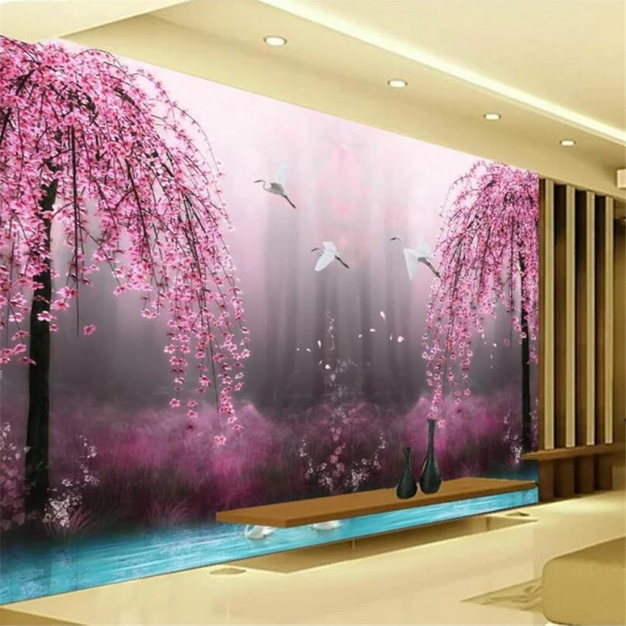 

wellyu Custom wallpaper 3d photo mural обои fantasy wonderland peach blossom crane 3D TV background wall painting 3d wallpaper