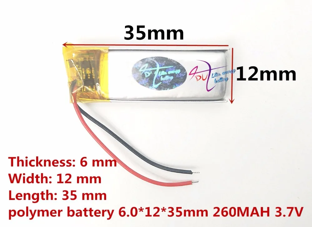 Polymer 601235 3.7 V 061235 260 mah กล้องบันทึกภาพตัดผมบลูทูธแบตเตอรี่ลิเธียมโรงงานขายตรง