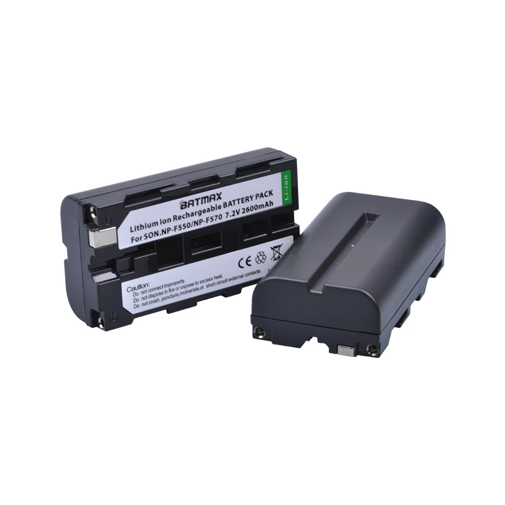 

2Pcs 2600mAhNP-F550 NP F550 NPF550 Rechargeable Li-ion batteries for Sony NP-F330 NP-F530 NP-F570 NP-F730 NP-F750 Hi-8