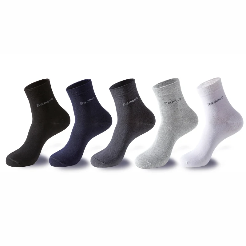 5Pairs/Lot Men\'s Bamboo Fiber Socks New Casual Business Anti-Bacterial Deodorant Breatheable Crew Socks Men Compression Socks