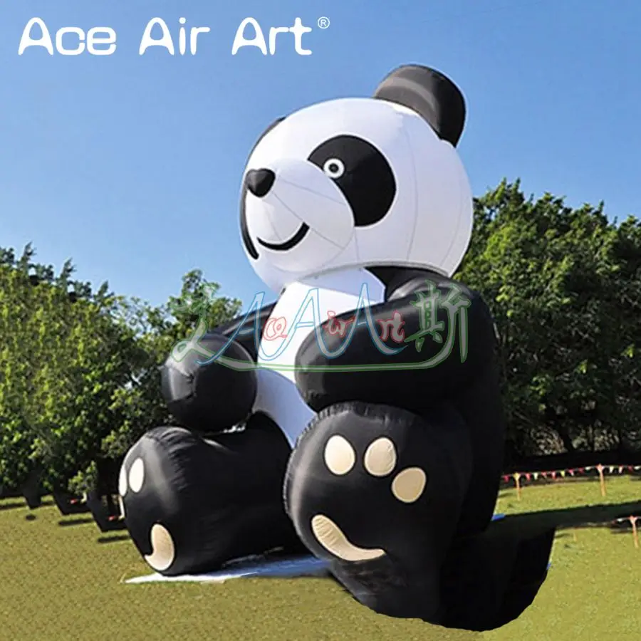 Cute Giant Inflatable Sitting Panda Model Replica with Blower for Advertising Promotion/ Zoo Display