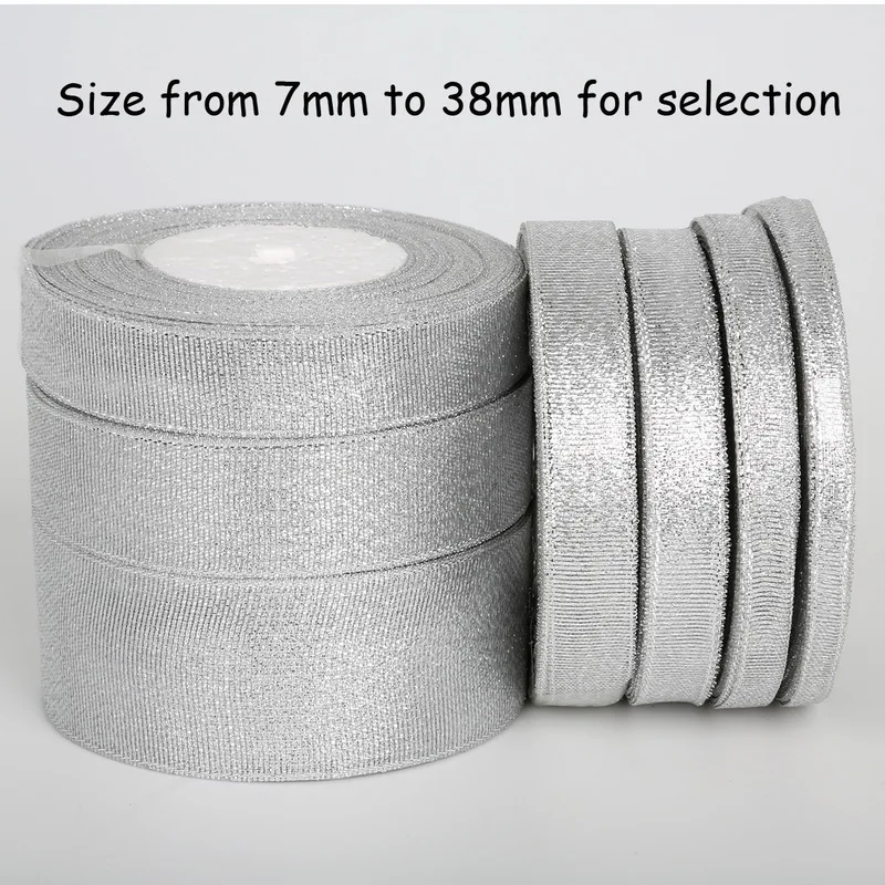 25 yard/lot Handmade Glitter Oro Nastro D\'argento Lustro Metallico per la Cerimonia Nuziale Di Natale Invito Carta Decorazione Regalo Warpping