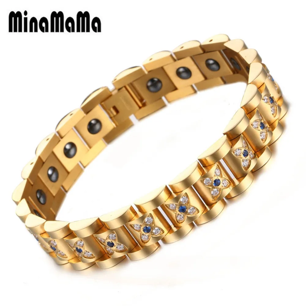 Gold Color Stainless Steel Chunky Chain Hematite Bracelets for Men Healthy Therapy Energy Bracelets Jewelry Gifts