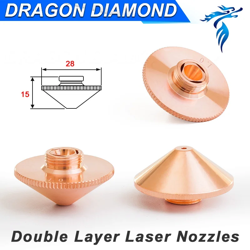 Dragon Diamond Dia.28/32mm H15 Kaliber 0.8-5.0 Enkele/Dubbele Lagen Lassen Lasermondstuk voor Fiber Lasersnijden CNC Machine