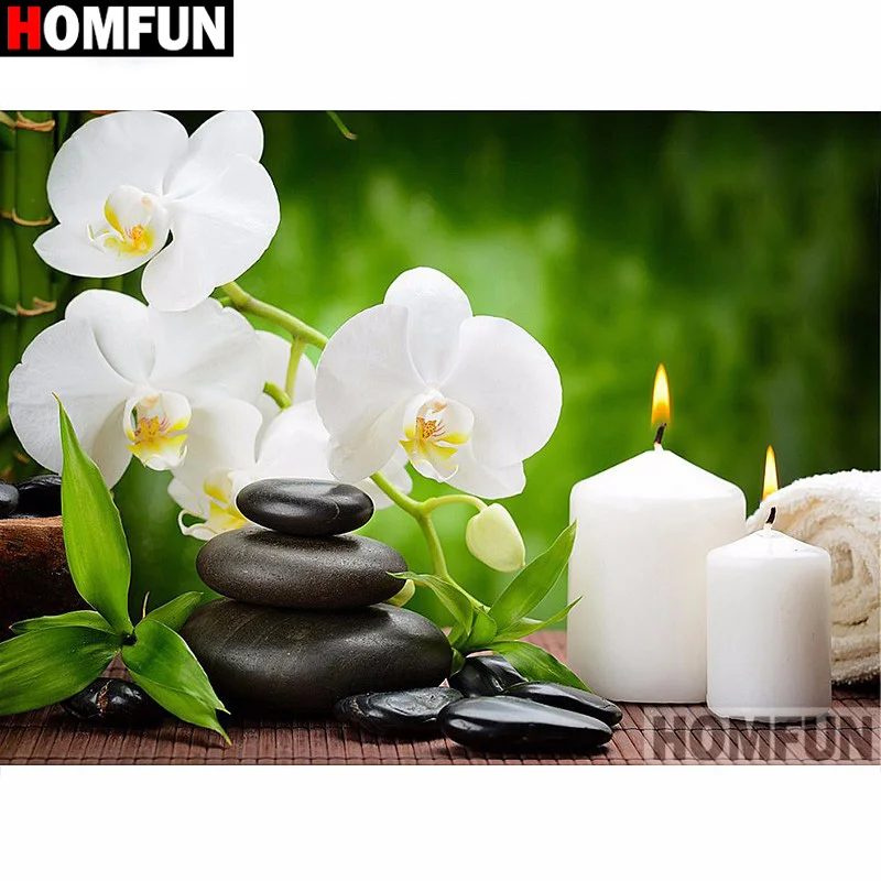 

HOMFUN "Flower candle stone" Diamond Painting 5D Full Square/Round Drill Home Decor DIY Diamond Embroidery Cross Stitch A16875