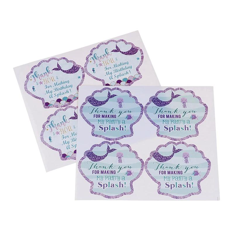 40pcs/pack Party Thank You Mermaid Design Sticker Sea Shell Label Favors Mermaid Party  Birthday Party Decorations