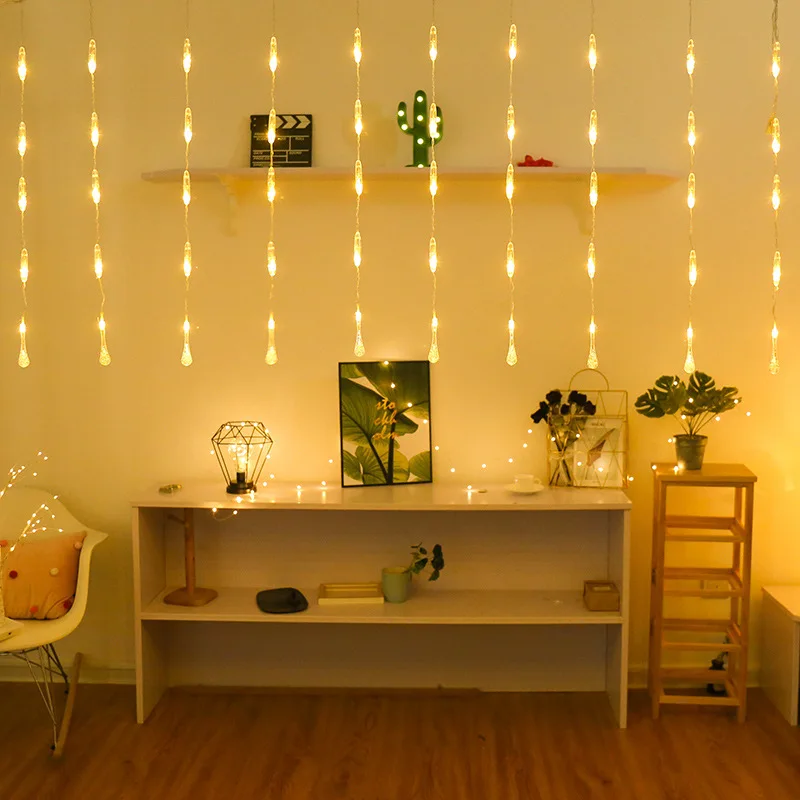 

mycyk New led water drop curtain lamp home holiday party decorative lamp outdoor waterproof ice bar lamp Porch decorates curtain