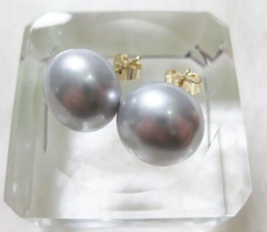 

free shipping Gorgeous AAA 9.5-10.5mm south sea gray natural pearl earring 14k/20 yellow gold