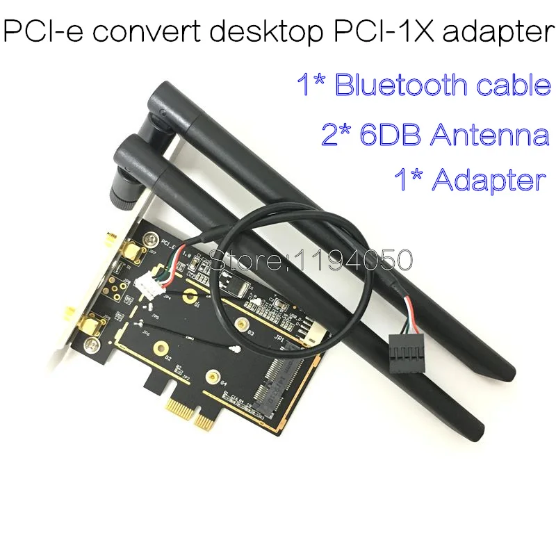 PCI Express PCI-e 1x Adapter do komputera stacjonarnego z anteną telewizyjną 2 x 6dbi dla 9260NGW 8260 7260 PCIe NGFF M.2 wi-fi Bluetooth