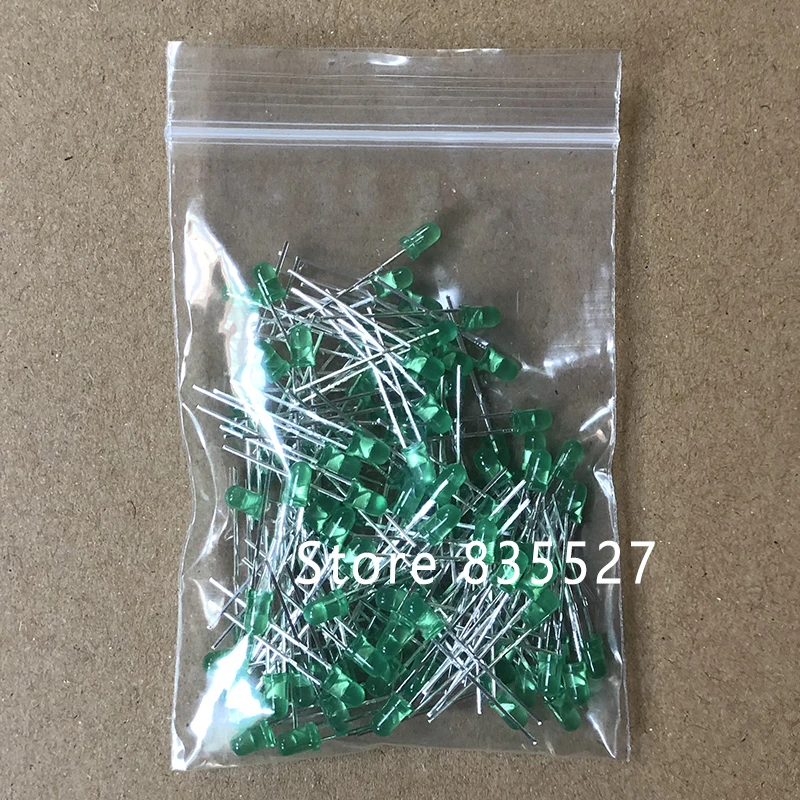 100pcs/lot 3mm emerald green in color DIP Round LED light emitting diode short legs DIY lights LEDS Light Beads New original