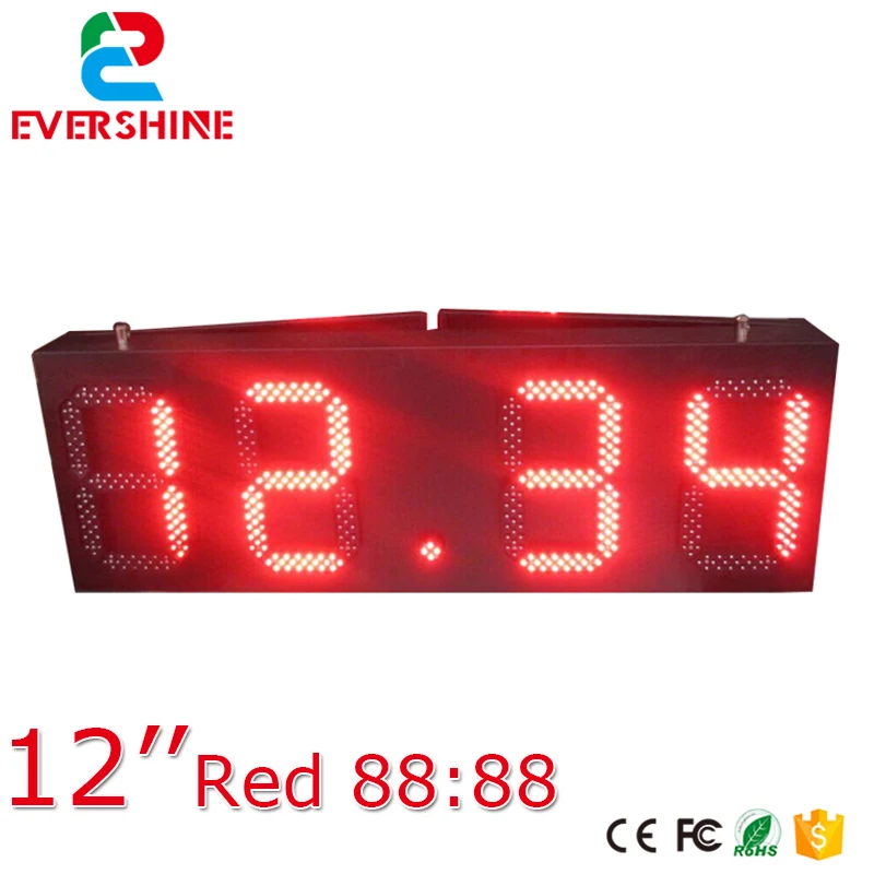 88:88 led time temperature sign/ led gas station display/ large outdoor digital clock temperature display 12 inch single red