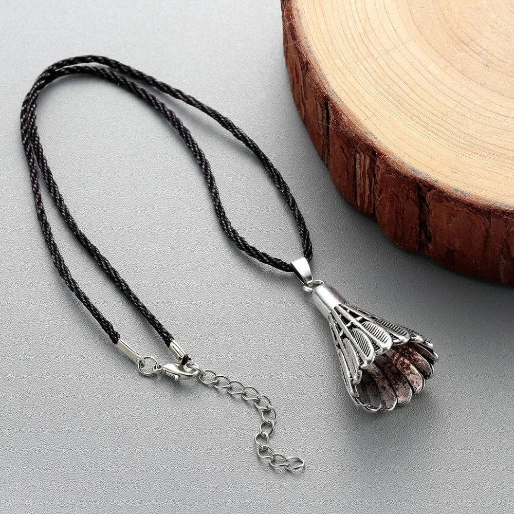 Kinitial Vintage Badminton Shape Pendant Necklace Rope Band Necklaces Feather Necklace Men Women Sports Fitness Lover Jewelry