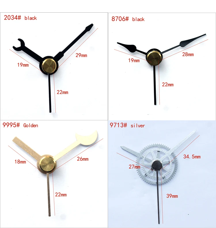 Mouvement D’horloge Murale Avec Aiguilles Et Accessoires – 2 Mécanismes, 6 Aiguilles, Longueur Axe 16+21mm