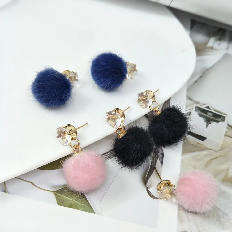 New Temperament Short Paragraph Personality Joker Earrings, Hipster Simple Hair Ball Pendant Earrings Crystal Earrings Brincos