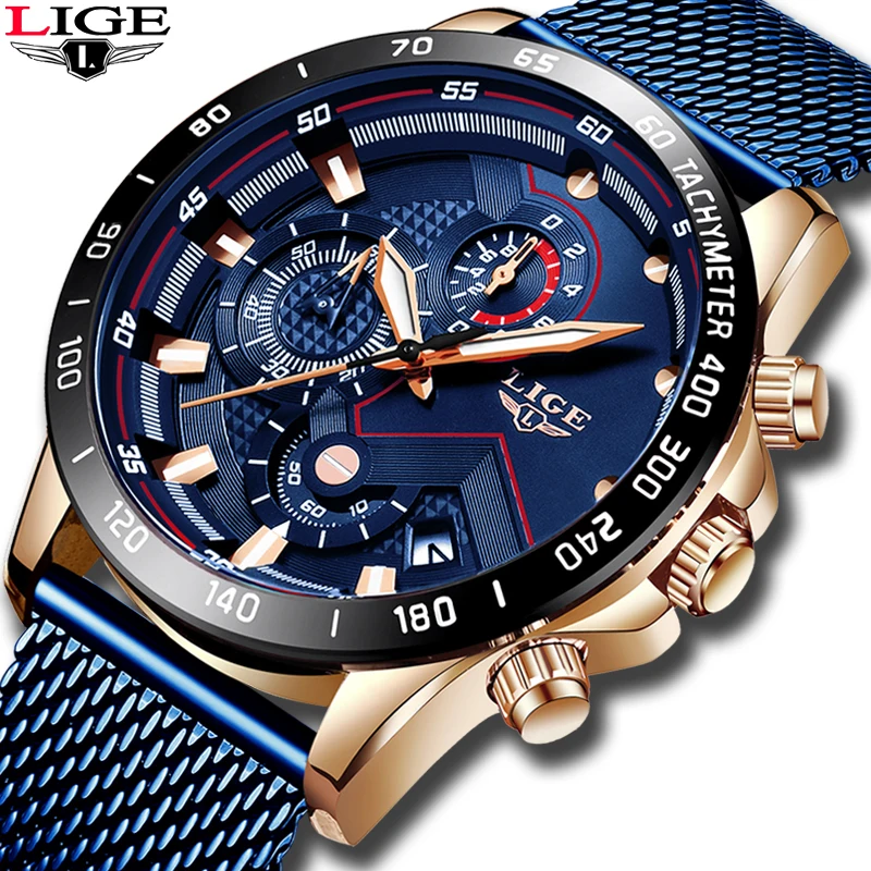 LIGE Casual Watch Man Mesh Strap Fashion Business Quartz Men Watches Top Brand Luxury Waterproof Date Clock Relogios Masculino