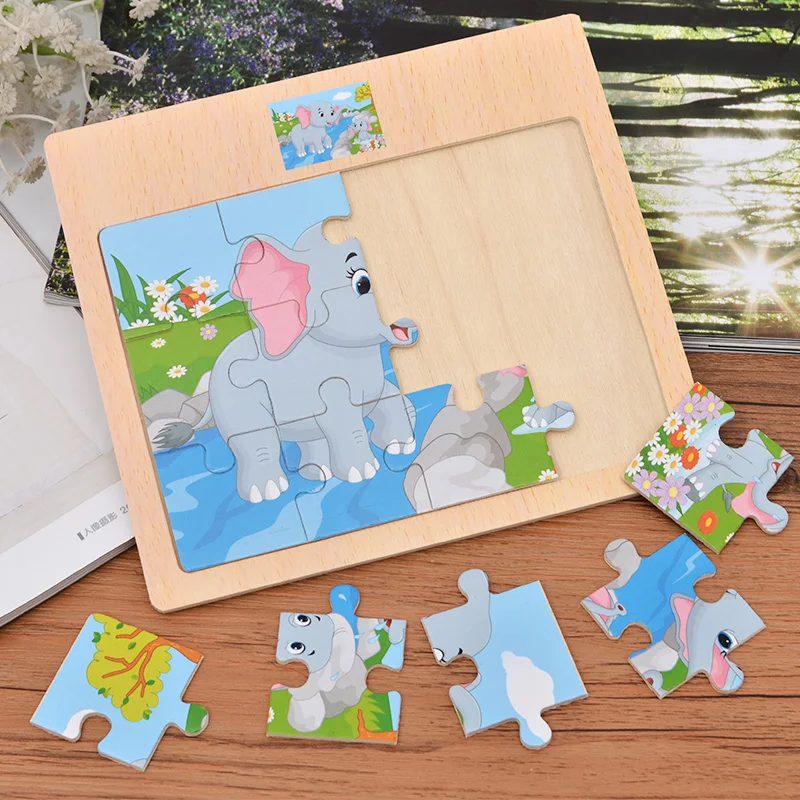 Kids Wood Puzzle Common Animal Jigsaw Puzzles Cartoon Cutely Traffice Cognitive Puzzle Education Developmental Toy for Children