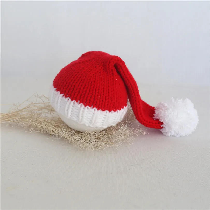 Red and white Santa elf Christmas hat Newborn Christmas Baby girl bonnet photography props Long tail hat