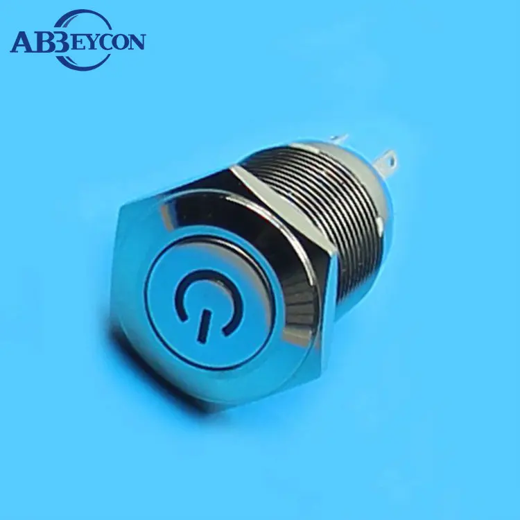 IN18 stainless steel Diameter 16mm LED Blue color Waterproof round push button power logo indicator