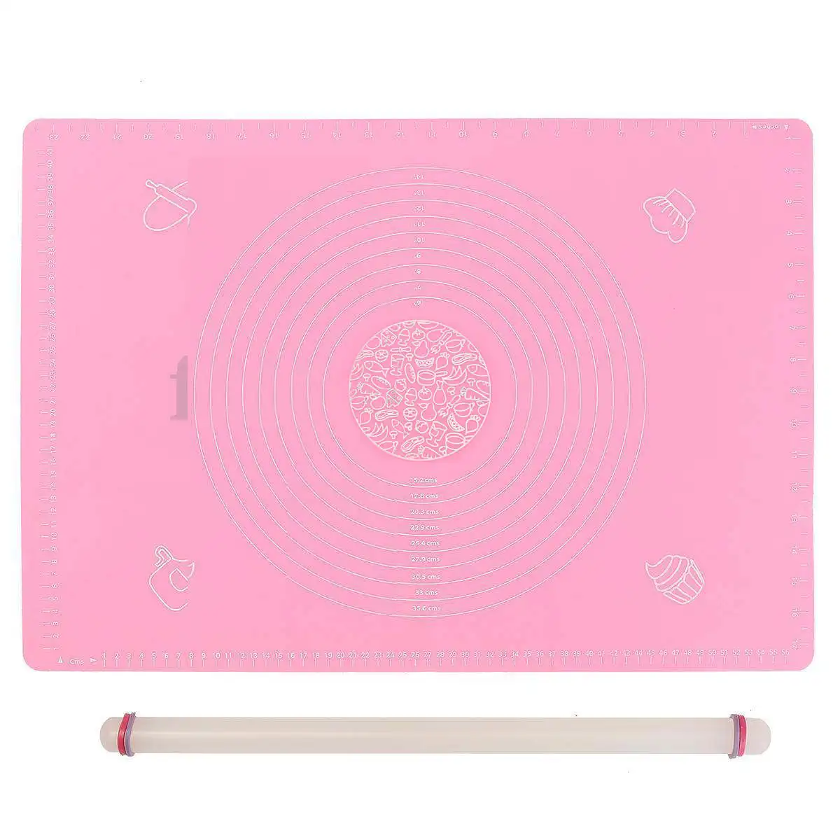 

Nonstick Silicone Baking Cooking Mat with Measurement + Fondant Rolling Pin