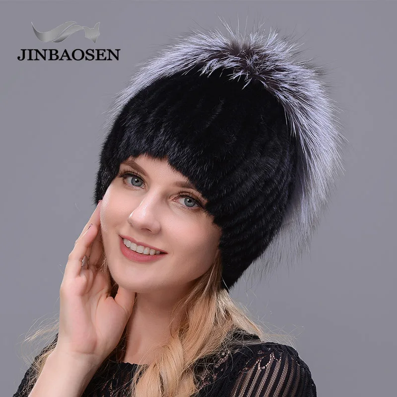 

JINBAOSEN Style Real Mink Winter Rex Rabbit Fur Flower Shape Hat Women's Fox Hat Diversification Elegant Hot Hat Ski Cap