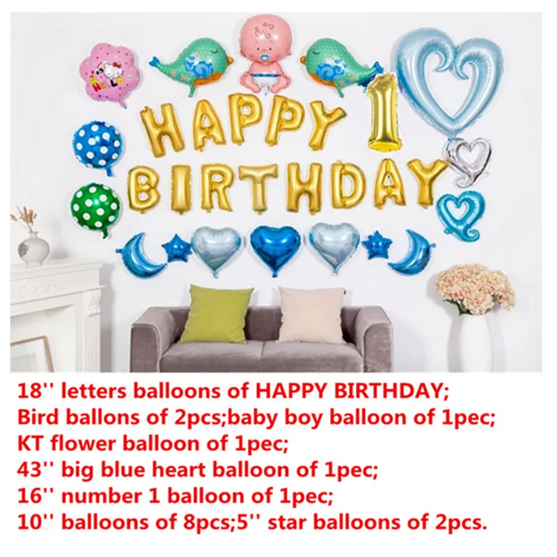 29pcs Happy 1st birthday balloons set,baby boy 1st birthday party decorations ballon ball gift child kid boy event supplies