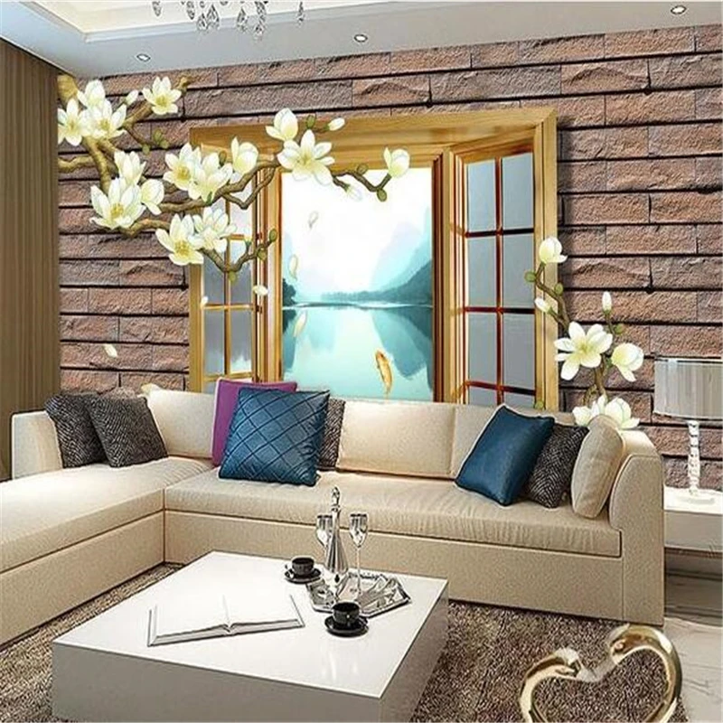 beibehang 3d stereoscopic wallpaper beautiful window backdrop murals TV backdrop wallpaper living room bedroom waterfall murals