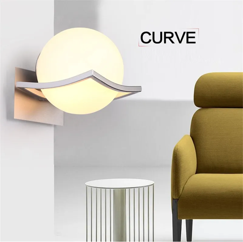

L62-Creative modern minimalist glass milk white ball wall lamp single head lamps lighting Bedroom bedside aisle wall lights
