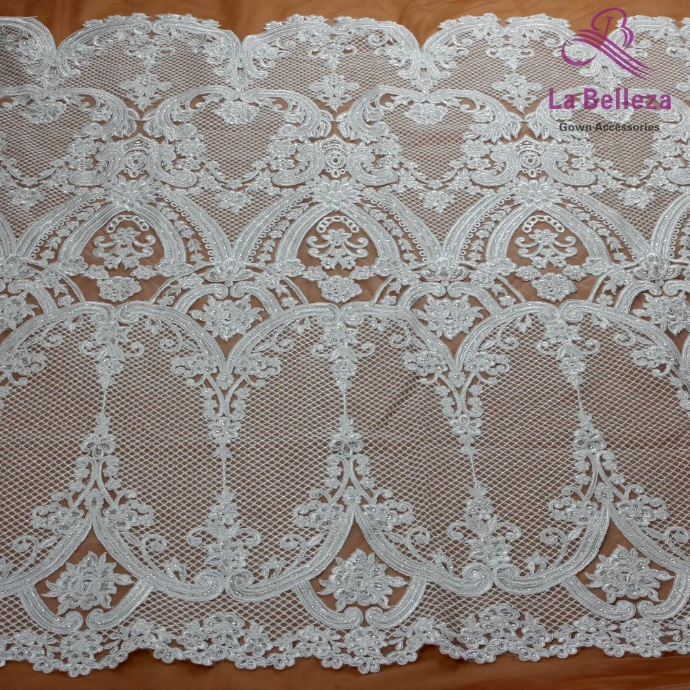 La Belleza 1 yard Ivory/black heavy high quality cord wedding bridal dress lace fabric 51\'\' width