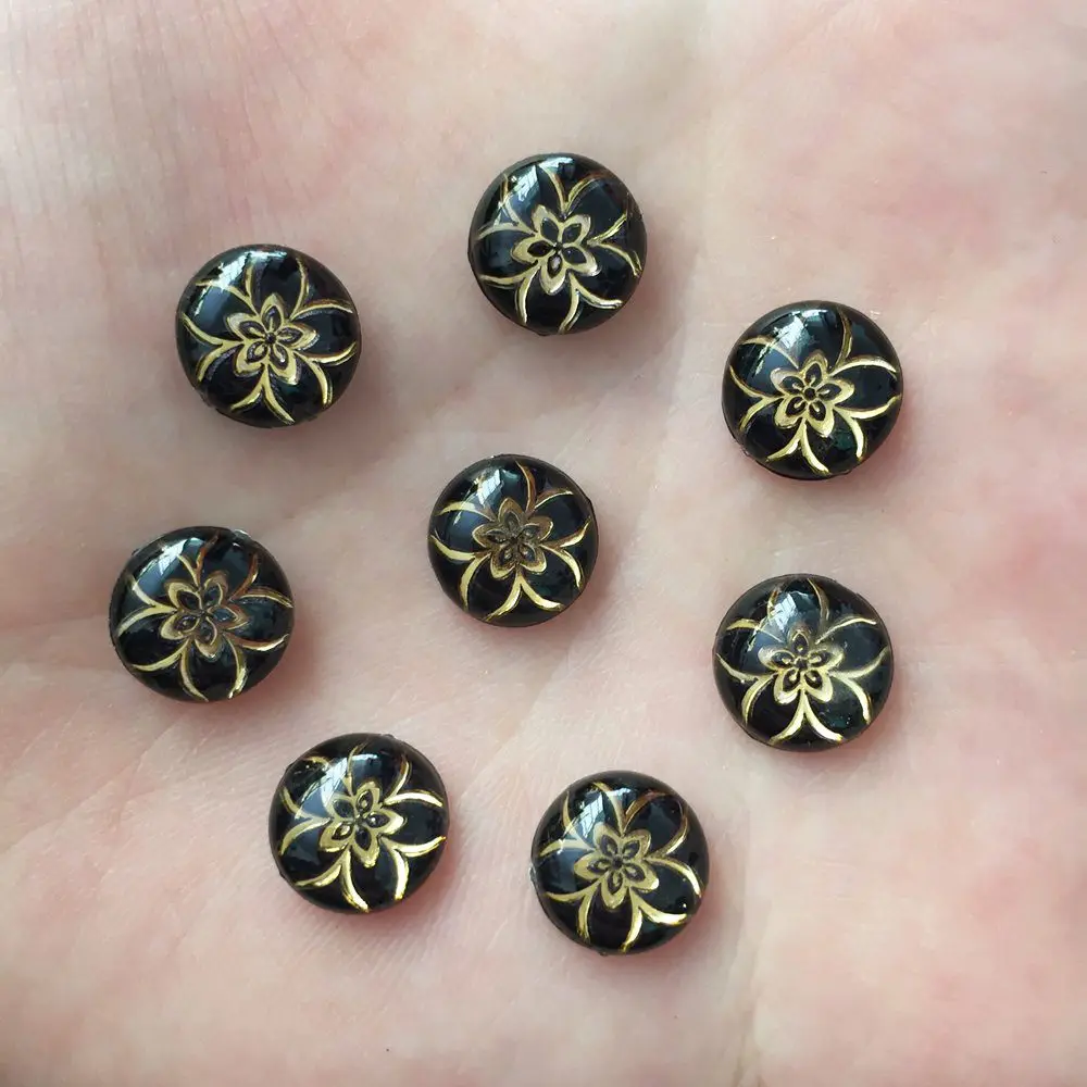 160PCS Shiny Resin 10mm Round Colorful Spun Gold Flower Flat Back Rhinestone Scrapbook DIY Wedding Applique Ornament Crafts W48