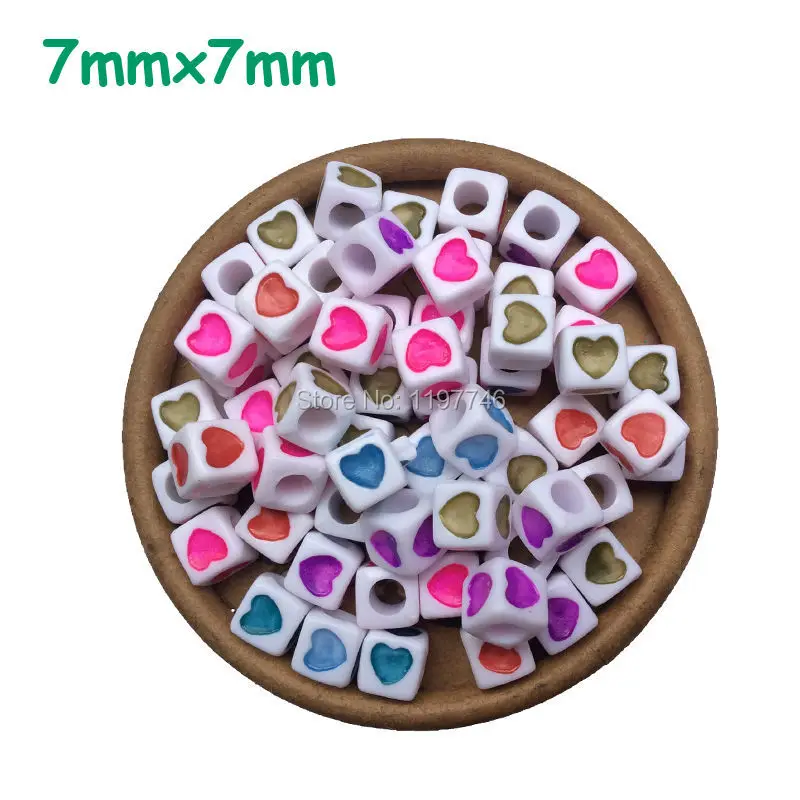 1900pcs Alphabet acrylic beads, mix Colors letters beads jewelry, square cube Heart beads 7mm * 7mm