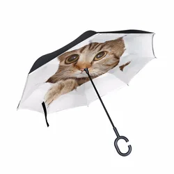 Handy C-Hook Hands Car Umbrella Windproof Cat Reverse Double Layer Inverted Umbrella For Women and Men