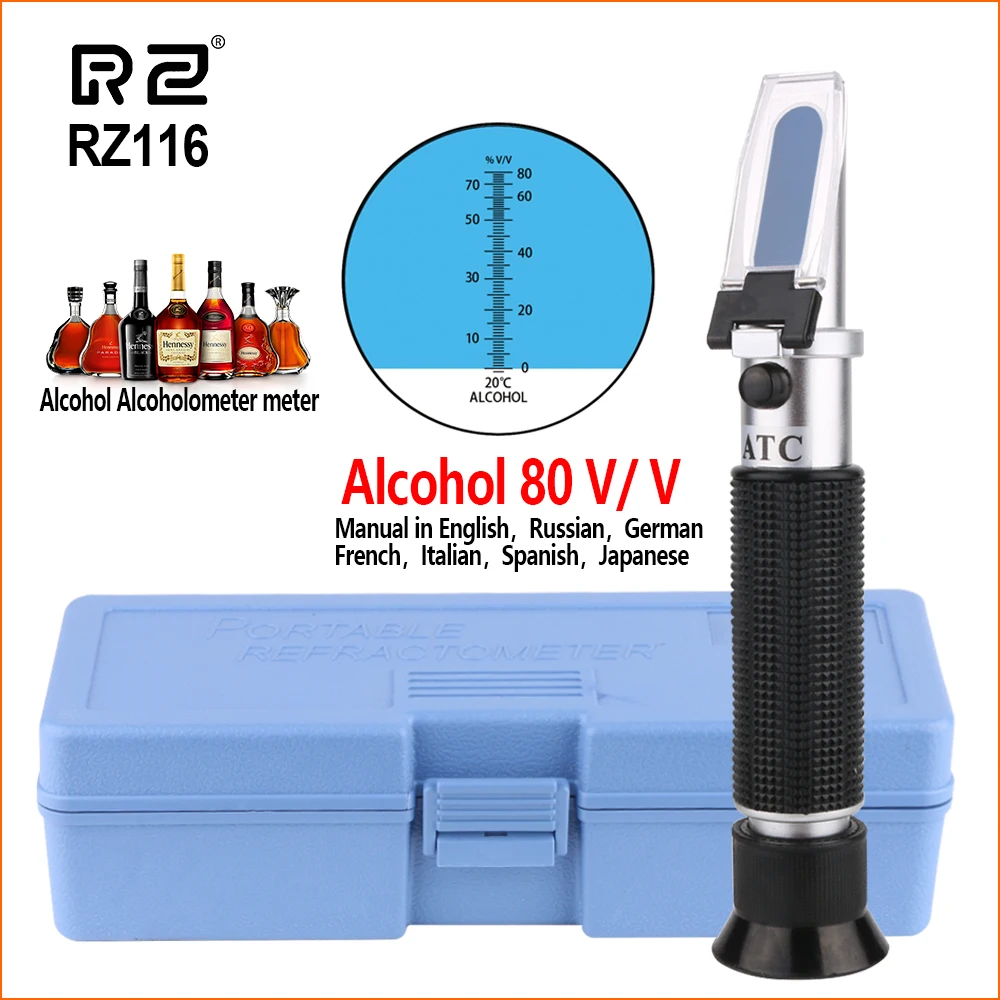 RZ Refraktometer Alkohol Portabel Refraktometer Anggur Digital Otomatis 0-80 Glikol Genggam Atc Brix Refraktometer Kotak Bir RZ116