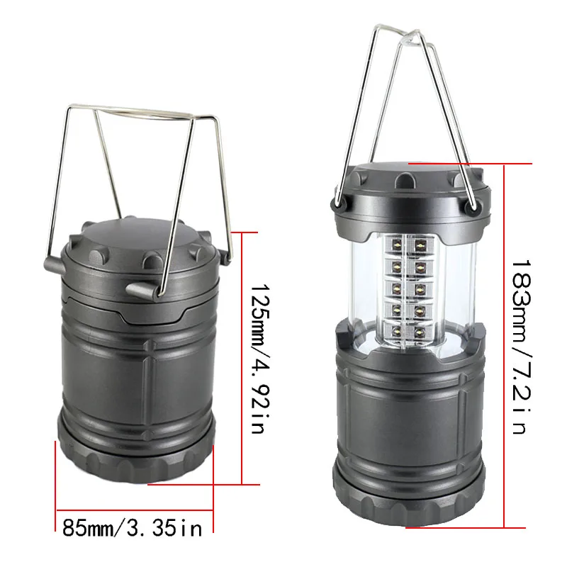 Portable 30LED Camping Lantern Bright and Lightweight Flashlights Light Lamp For Hiking Camping Emergencies Hurricanes Gray AA