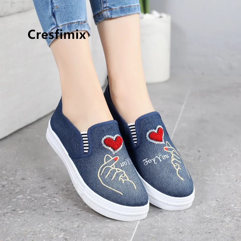 Zapatos De Mujer Women Cute Light Weight Demin Flat Platform Shoes Lady Fashion Sweet Slip on Shoes Teenager Casual Shoes E5286