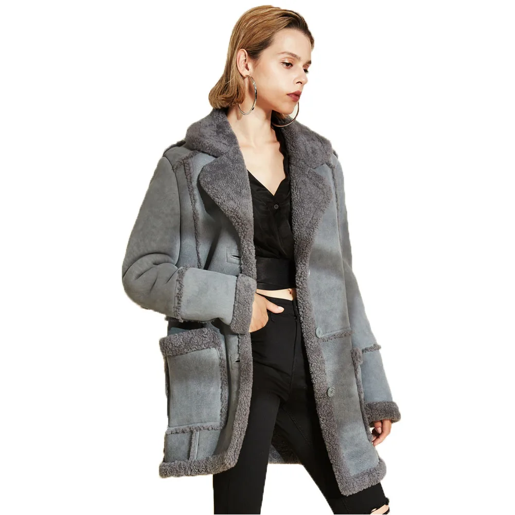 

Denny&Dora Women's Winter Long Warm Sheepskin Shearling Bomber Jacket