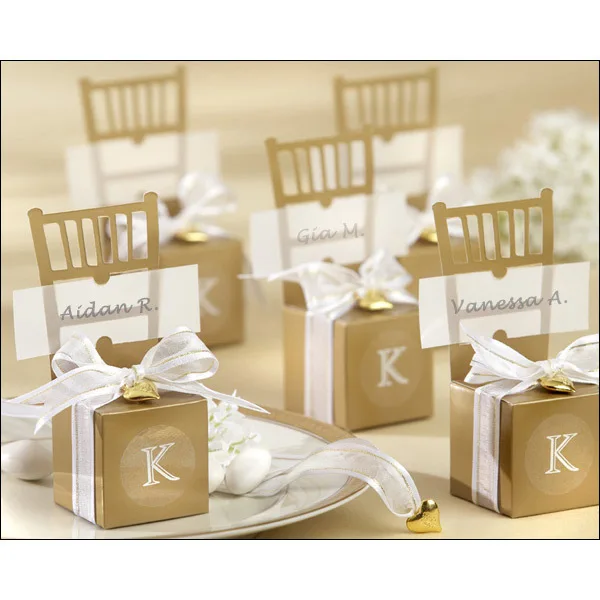 500pcs Classic Gold Silver Chair candy box with name card and Ribbon For Wedding gift box and chocolate box lin4081