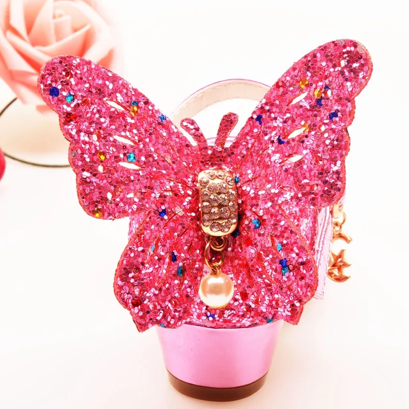 Sandália infantil com strass e borboleta ulknn, sapatos para dança 5-13 anos, 6 crianças, 7 verão, salto alto, princesa