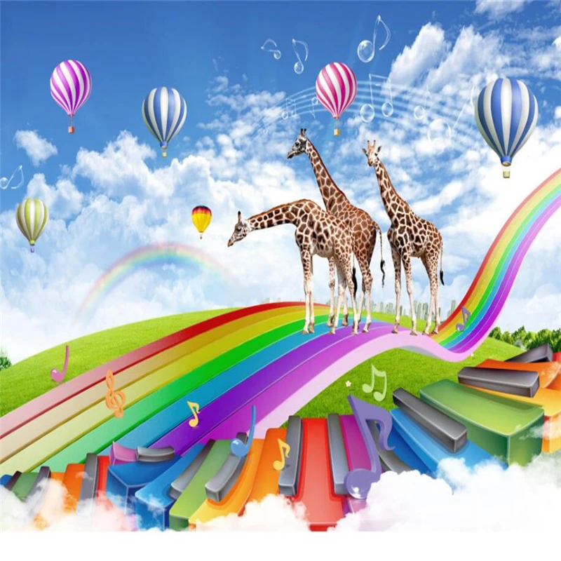 

wellyu Children's Room Giraffe Rainbow Bridge Dream 3D TV Wall Custom Large Mural Green Wallpaper papel de parede para quarto