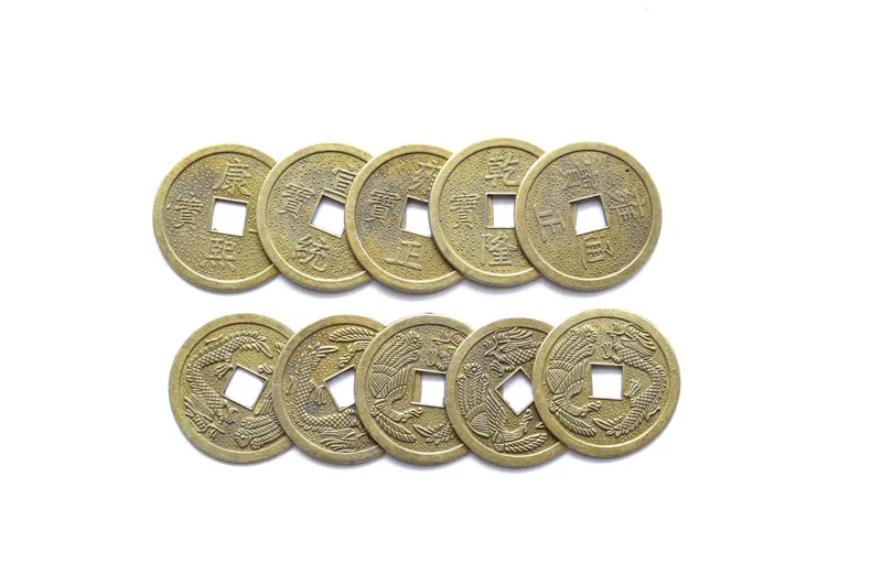 10PCS 38mm Brass Chinese Ancient Feng Shui Lucky Coin Good Fortune Dragon and Phoenix Antique Wealth Money Collection Gift